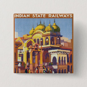 Bezoek India ~ Muttra Vierkante Button 5,1 Cm