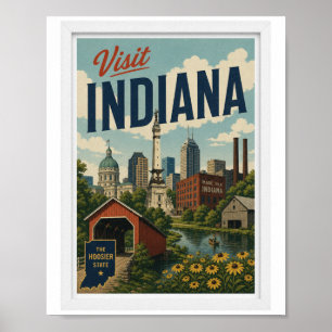 Bezoek Indiana Reizen Vintage Poster