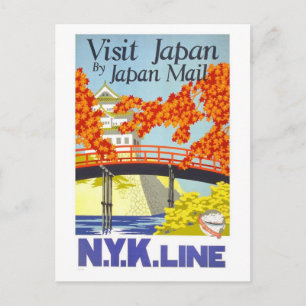 Bezoek Japan Vintage Travel Art Briefkaart