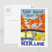 "Bezoek Japan" Vintage Travel Poster Briefkaart (Voorkant / Achterkant)