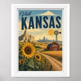 Bezoek Kansas Reizen Vintage Poster