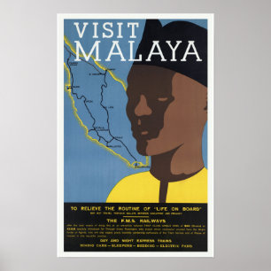 Bezoek Malaya Maleisië Railways Poster