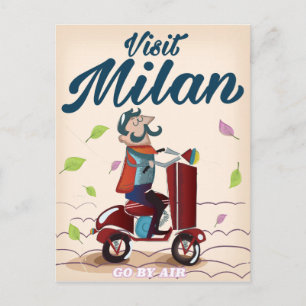 Bezoek Milaan cartoon vintage reisposter Briefkaart