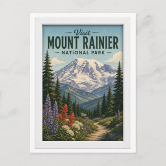 Bezoek Nationaal Park Mount Rainier Reis Vintage Briefkaart