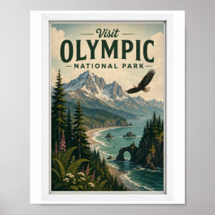 Bezoek Olympic National Park Reis Vintage Poster