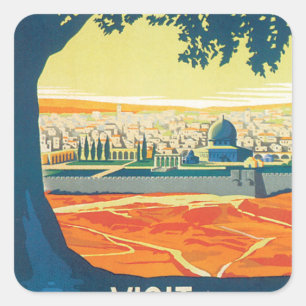 Bezoek Palestine Vintage Travel Poster Vierkante Sticker
