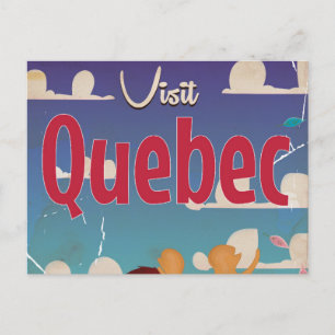 Bezoek Quebec vintage cartoontravelposter. Briefkaart