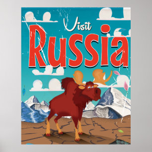 Bezoek Rusland Cartoon Vintage Poster