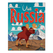 Bezoek Rusland Cartoon Vintage Poster