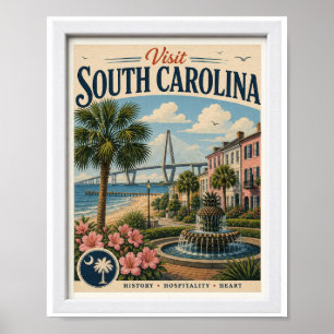 Bezoek South Carolina Reis Vintage Poster