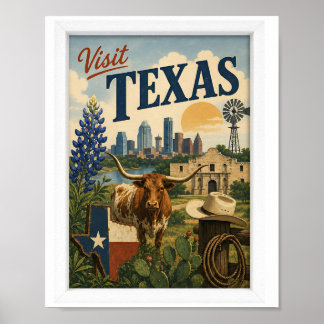 Bezoek Texas Reis Vintage Poster