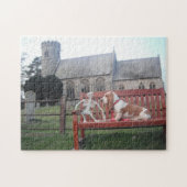 Bezoek van de Puzzle Basset Hound Church Legpuzzel (Horizontaal)