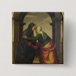 Bezoek van Elizabeth aan de Maagd Mary Vierkante Button 5,1 Cm