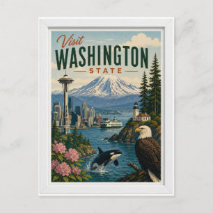 Bezoek Washington State Travel Vintage Briefkaart