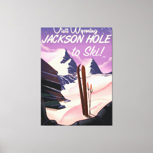 Bezoek Wyoming! Jackson Hole-skiposter Canvas Afdruk