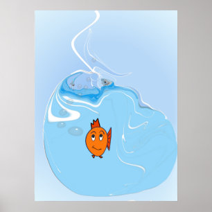Bezorgde vis met bubbels poster
