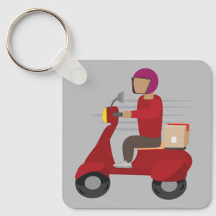 Bezorger op een scooter rijdend sleutelhanger