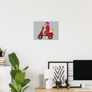Bezorgpersoon op een scooter poster