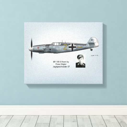 BF-109G Franz Stigler Profiel Canvas Afdruk (Insitu (Houten vloer))