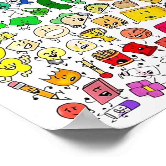 BFDI Inanimate Insanity Alle personages Poster (Hoek)