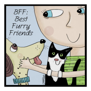 BFF: Beste harige vrienden-persoon met hond en kat Perfect Poster