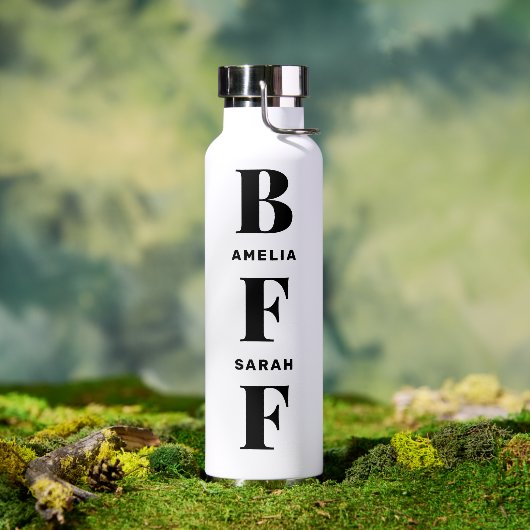 BFF | Beste vrienden Unieke aangepaste namen Silve Waterfles (Buiten)