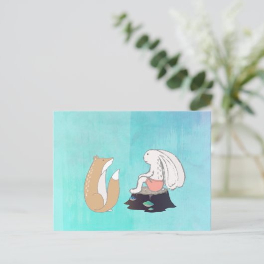 BFF Fox en Rabbit Cartoon Sketch Briefkaart (Staand voorkant)