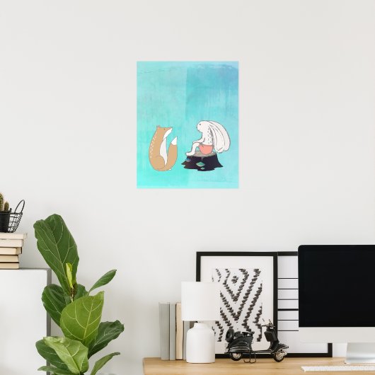 BFF Fox en Rabbit Cartoon Sketch Poster (Thuiskantoor)