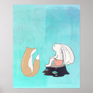 BFF Fox en Rabbit Cartoon Sketch Poster