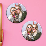BFF photo Meilleurs amis pour toujours moderne<br><div class="desc">Coussin photo BFF moderne avec une couverture tendance Best Friends Forever recouverte de lettrage blanc moderne décoré avec un coeur rose mignon. Facile à personnaliser en ajoutant votre photo préférée.</div>