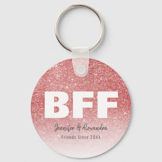 BFF Roos Gold Glitter - Gepersonaliseerde beste vr Sleutelhanger (Voorkant)