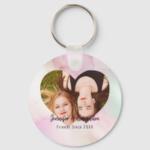 BFF Roze marmer Heart Custom Friends Photo & Names Sleutelhanger
