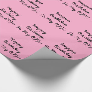 BFF's Birthday, zwarte brief, roze cadeauomslag. Cadeaupapier