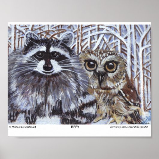BFF's Raccoon en Owl Art Print (Voorkant)