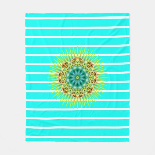 BG Stripes Pattern trok turquoise mandala + back. Fleece Deken (Voorkant)