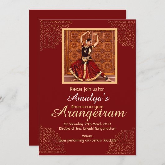 Bharatanatyam Arangetram invitation avec votre pho (Devant / Derrière)