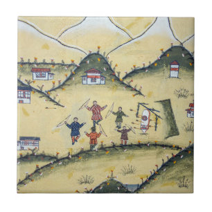 Bhutaans huis met boogschilderingen - Bhutan Tegeltje