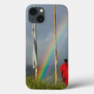 Bhutan, dorp Gangtey, regenboog boven twee monnike iPhone 13 Hoesje