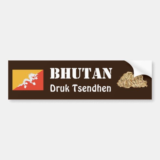Bhutan Flag + Map Bumpersticker (Voorkant)