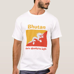 Bhutan Flag + Map + Tekst T-Shirt