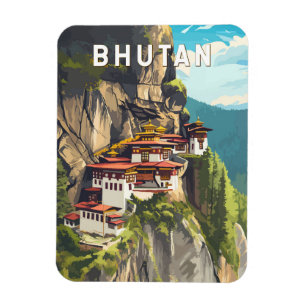 Bhutan Illustration Travel Art Vintage Magneet