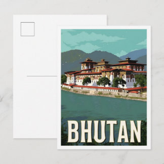 Bhutan Vintage Art Reizen Briefkaart