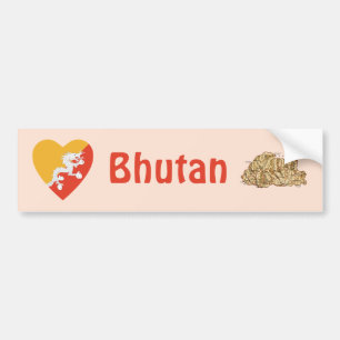Bhutan Vlag Hart + Landkaart Bumpersticker