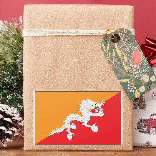 Bhutan vlag ontwerp met witte draak rechthoekige sticker