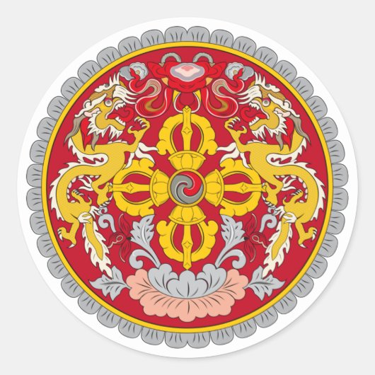 Bhutanees nationaal embleem, Bhutan Ronde Sticker (Voorkant)