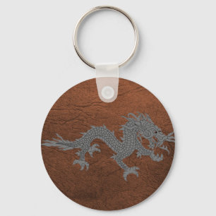 Bhutanese draak over leder sleutelhanger