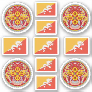 Bhutanese nationale symbolen/wapenschild en vlag sticker