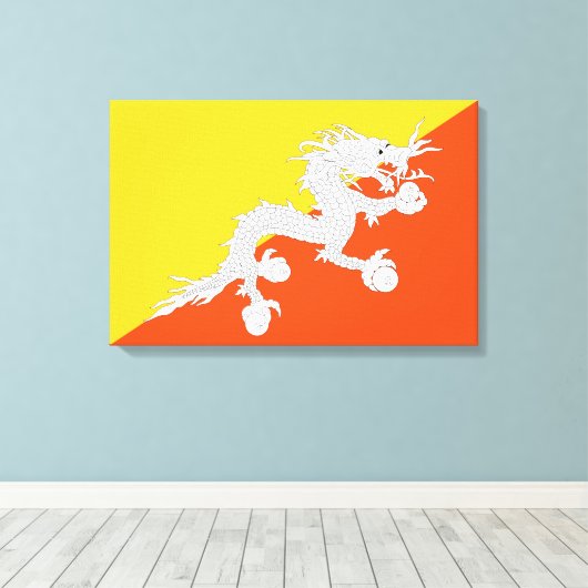 Bhutanese vlag (Bhutan) (Thunder Dragon) Canvas Afdruk (Insitu (Houten vloer))