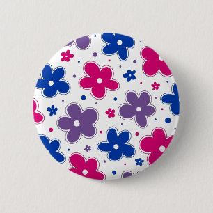 Bi Bisexual Pride Flowers Doodle Roze Blauw Paarse Ronde Button 5,7 Cm