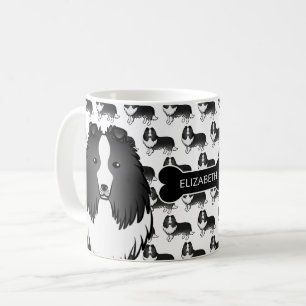 Bi-Black Cartoon Sheltie Met Hondenbot & Naam Koffiemok